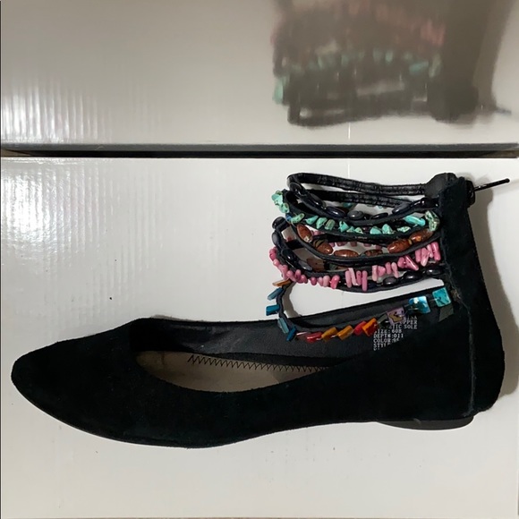 Ankle wrap black flats - with beaded anklets - Picture 3 of 6